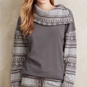 Anthropologie Gray Patterned Cowl Neck Sweater